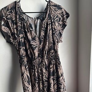 Tahari Black and Tan Leaf Print Jumpsuit